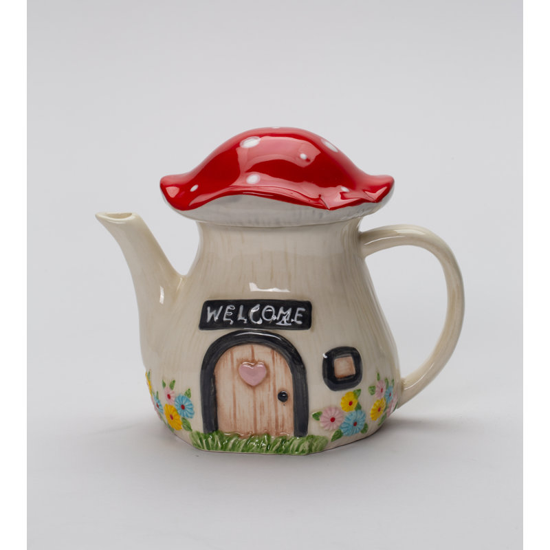 Fine Ceramic Mushroom Shaped House Teapot-5"H