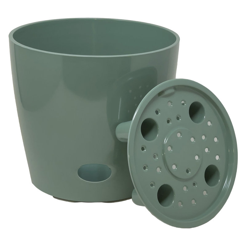 Bamboo Blooms Self-Watering 2-Piece Planter Set – 10 inch Round, Green/Cream