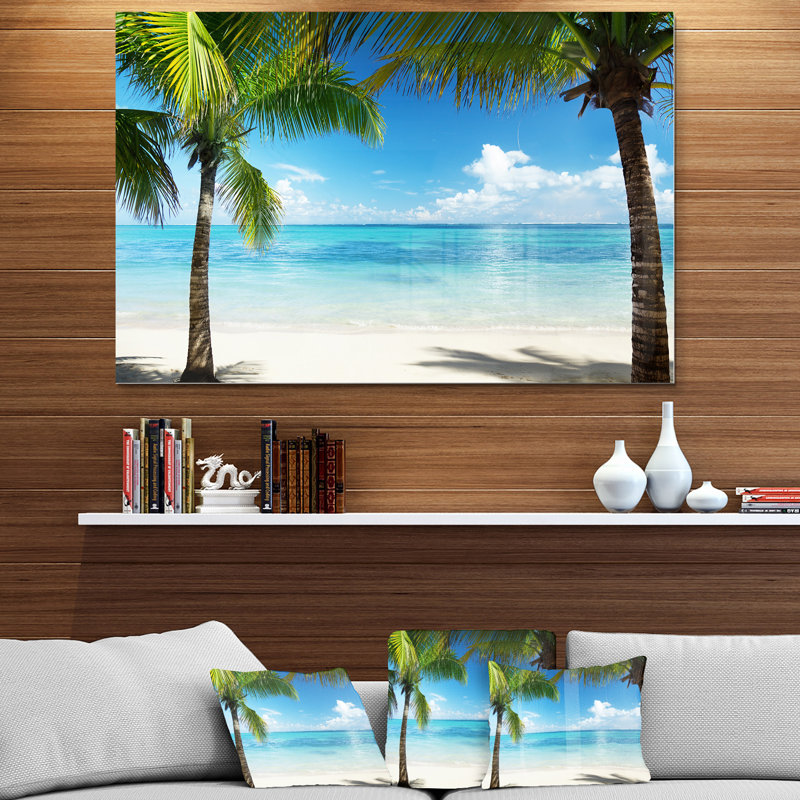 Coastal Palm Trees Sea, photographie sur toile - Palmiers et mer, H 34 po x l 44 po, Métal métal
