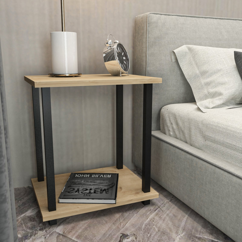 Table de chevet moderne avec tablette inférieure Calvester, Noir/chêne