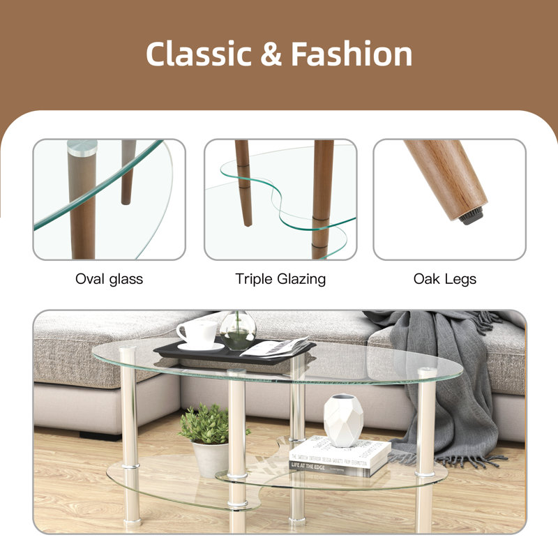 Table basse Larionna, Transparent, Brun
