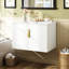 Meuble-lavabo vintage de 76 cm (30 po) avec lavabo en céramique à 3 trous, 2 portes, étagère réglable, fixation murale, finition anti-rayures, lavabo facile à nettoyer avec trous, style minimaliste, rangement, construction.