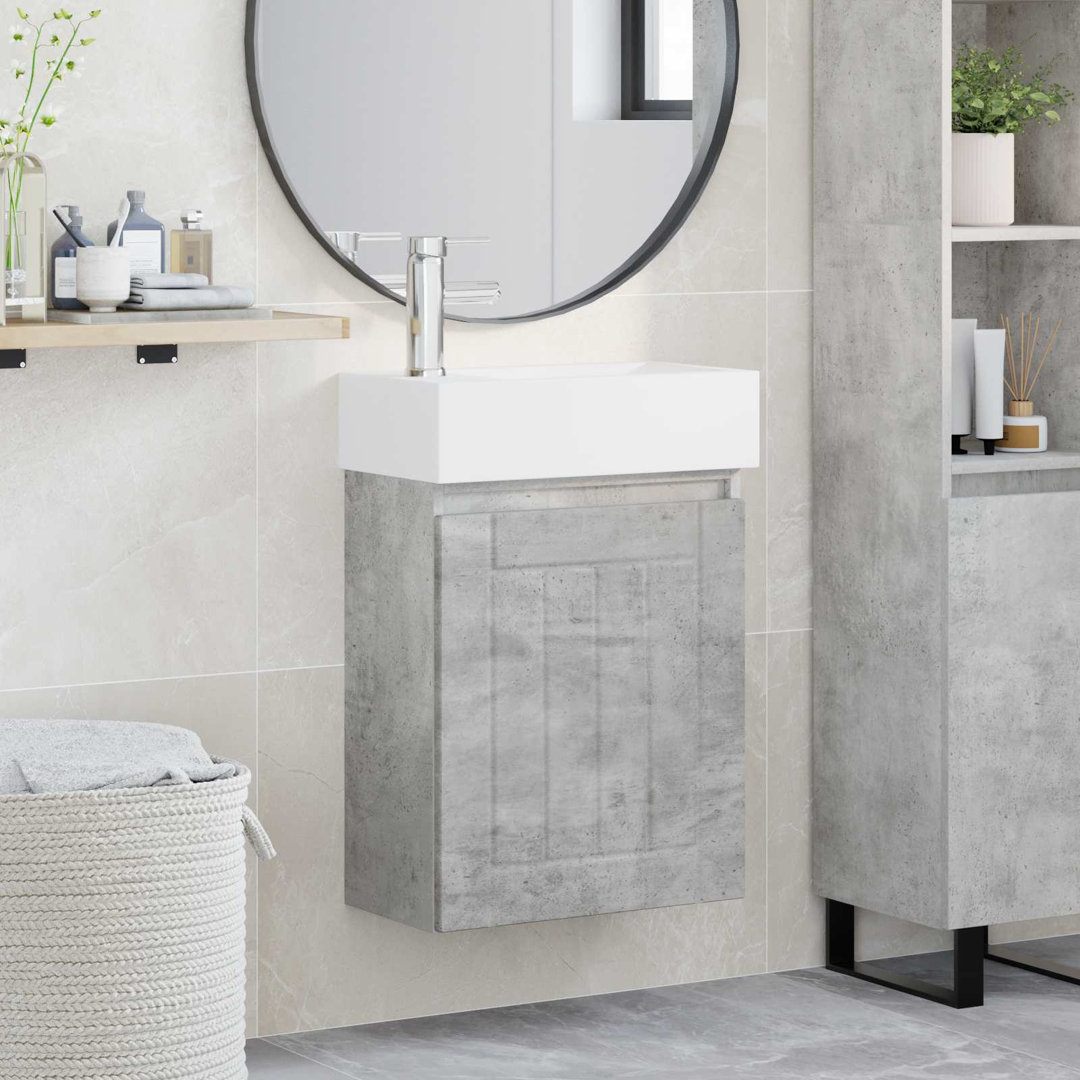 Bathroom Vanity Unit With Tap Engineered Wood And Ceramic Basin Storage
