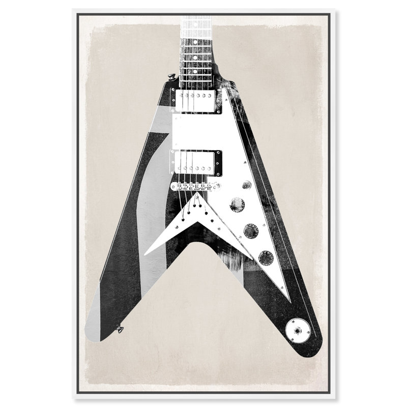 Guitare électrique - Peinture sur toile, Cadre blanc, H 15 po x l 10 po