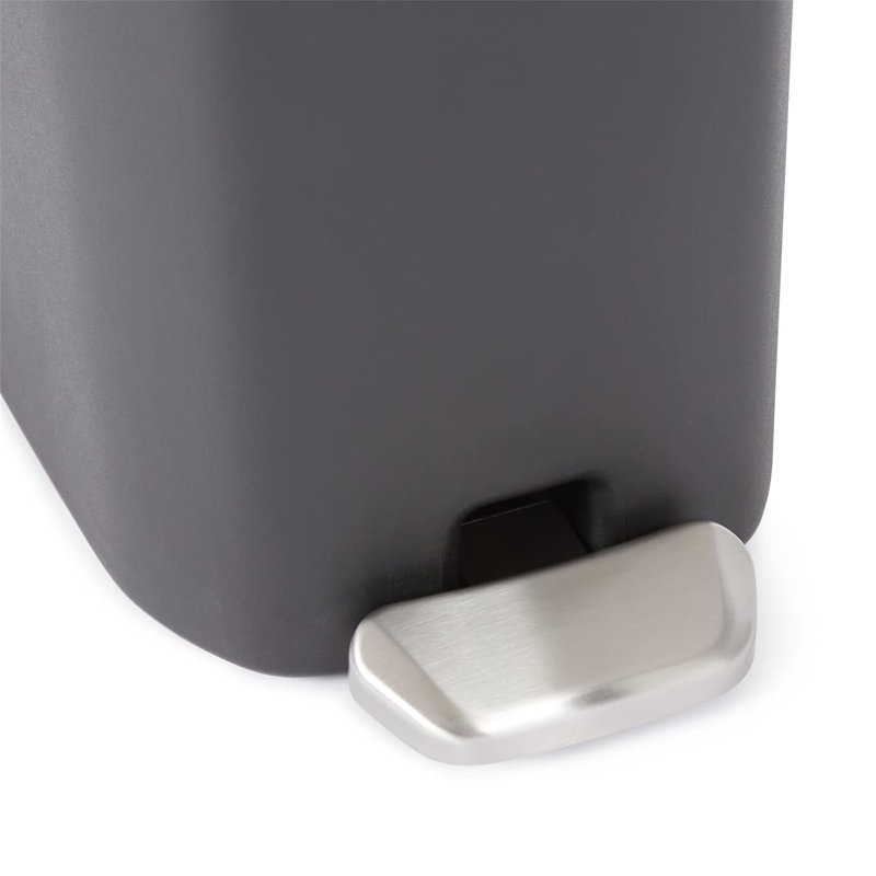 Compact Black Plastic Pedal Trash Can with Soft-Close Lid