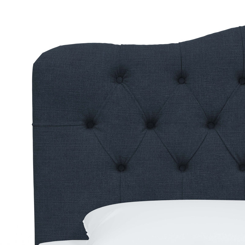 Lit tapissier capitonné Alencon, Double, Lin bleu marine classique