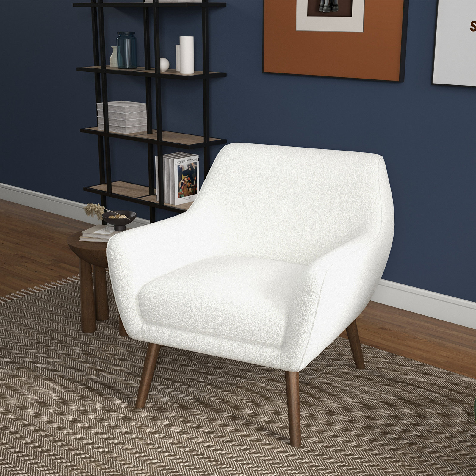 Ahrens Accent Chair, White Boucle