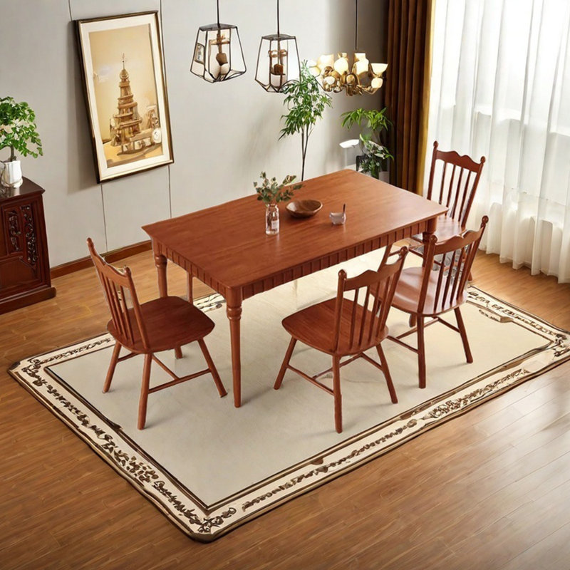 Ensemble de table de salle à manger en bois d'hévéa massif, H 29,53 po x L 55,12 po x l 33,46 po, Brun