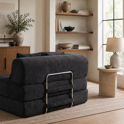 Canapé-lit convertible, canapé de sol pliable en velours côtelé, matelas futon avec oreillers, canapé sans dossier pour salon ou chambre, gris