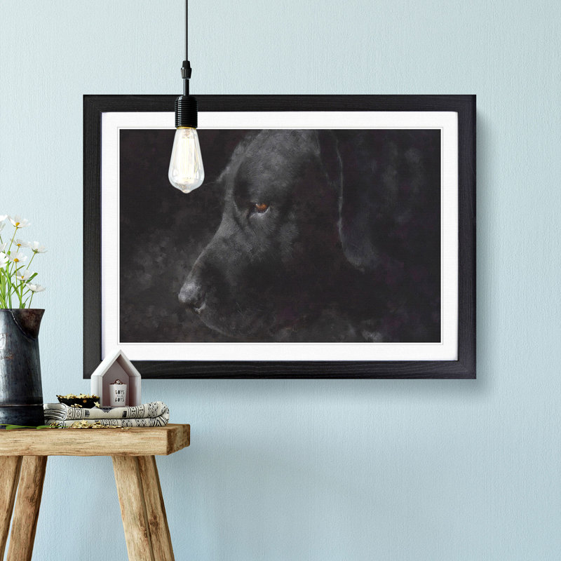 Black Labrador Retriever Painting - Single Picture Frame Print on MDF, Black, 24cm H x 33cm W x 2cm D