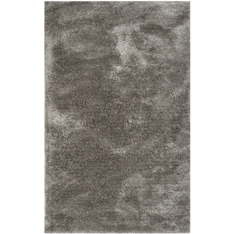 Tapis à poil long fabriqué à la main argenté Sanisha, Rectangle 2 pi x 3 pi