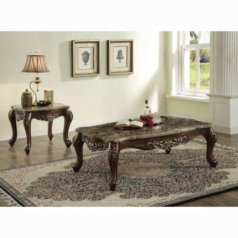 Latisha Rectangular Leg Coffee Table (No Storage) , Marble Top