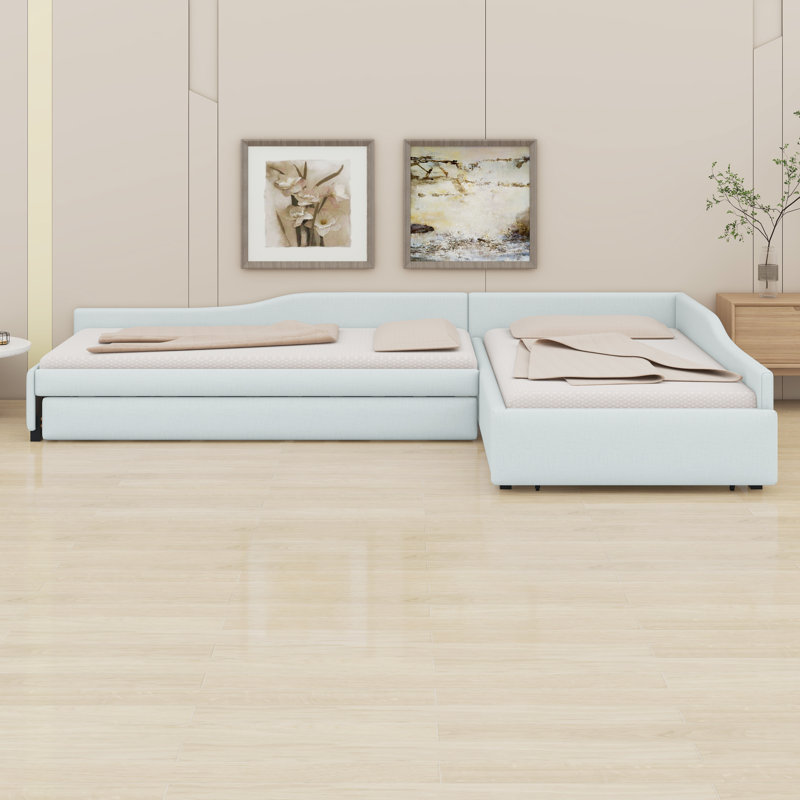 Upholstered Double Daybed With Trundle And Drawer, Beige