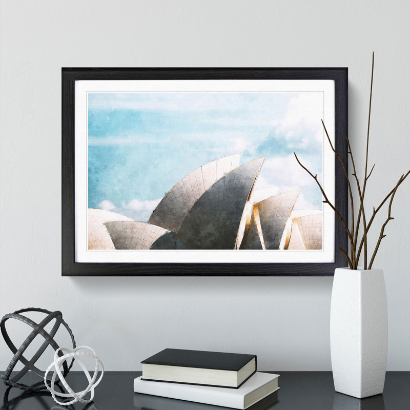 Sydney Opera House in Australia 1 Piece Single Picture Frame Painting on MDF, 24cm H x 33cm W x 2cm D, Black Framed