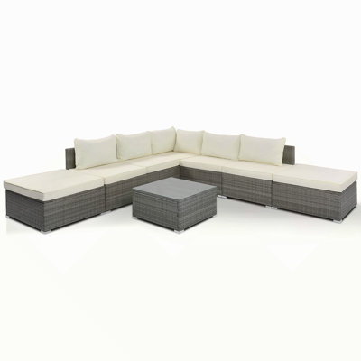 8-Pieces Outdoor Patio Furniture Sets, Garden Conversation Wicker Sofa Set, Single Sofa Combinable Cushions Wicker