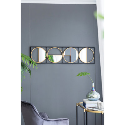 Miroir mural noir 47,2 po avec perles en métal contemporaines pour les perles de chambre à coucher, de salon et de vestibule