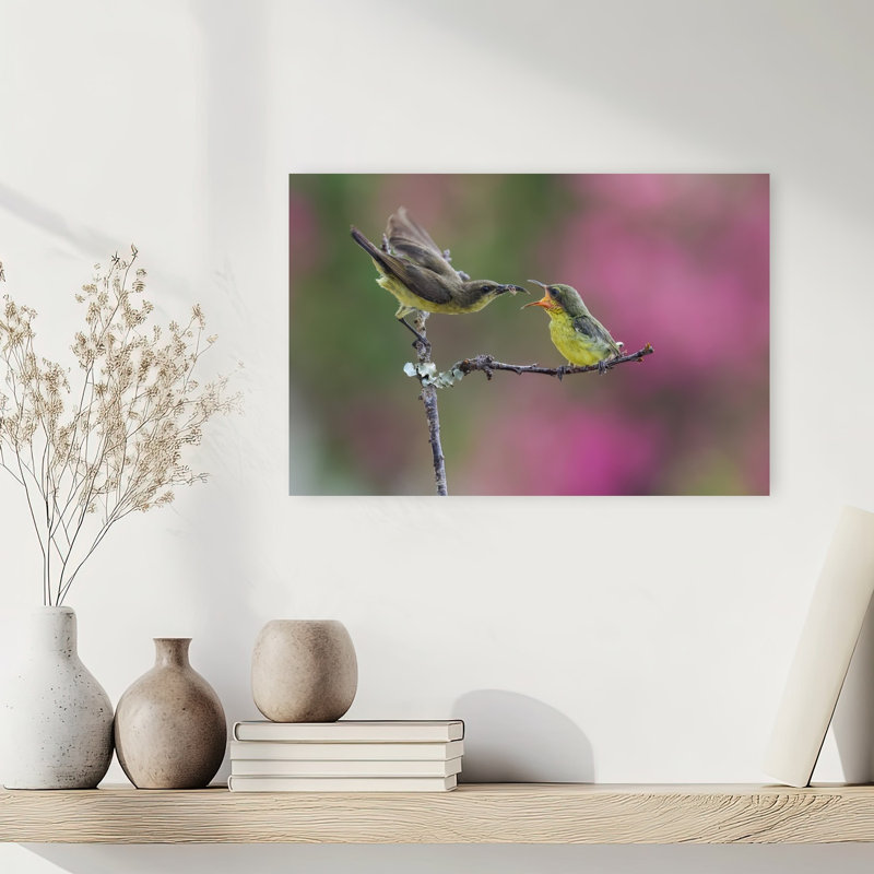 Tropical Bird Feeding Abstract Bird Forest Nature Wall Art Print 1 Piece Wrapped Canvas Wall Art, 30.48cm H x 45.72cm W