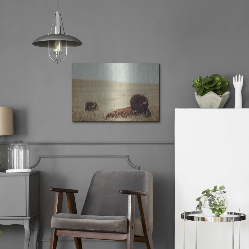 Art mural en métal Union Rustic «Tall Grass Bison» par Nathan Larson, H 16 po x l 24 po
