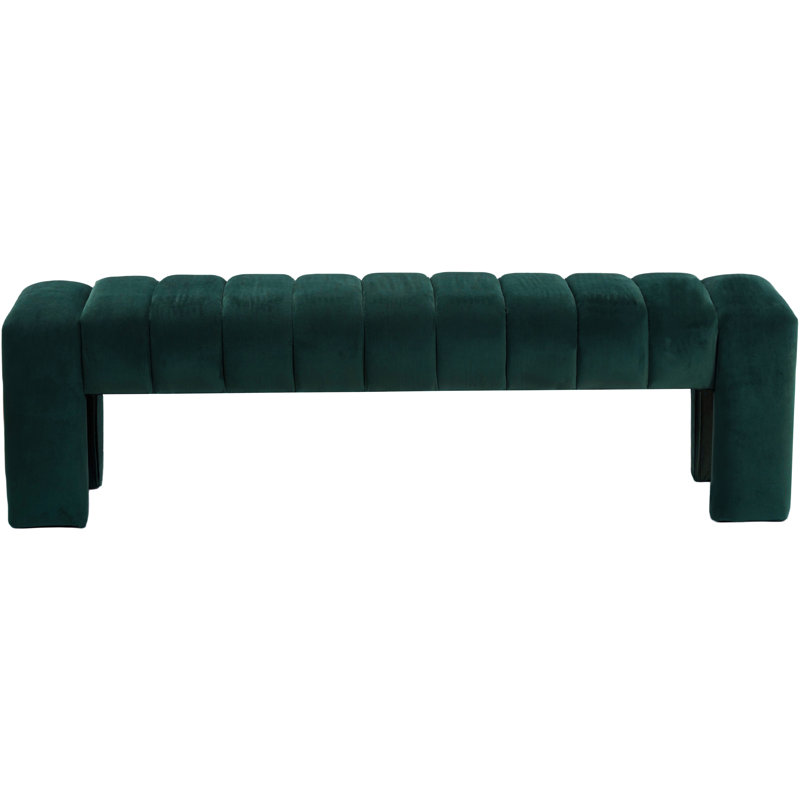 Banc en bois massif Kareem, Velours vert