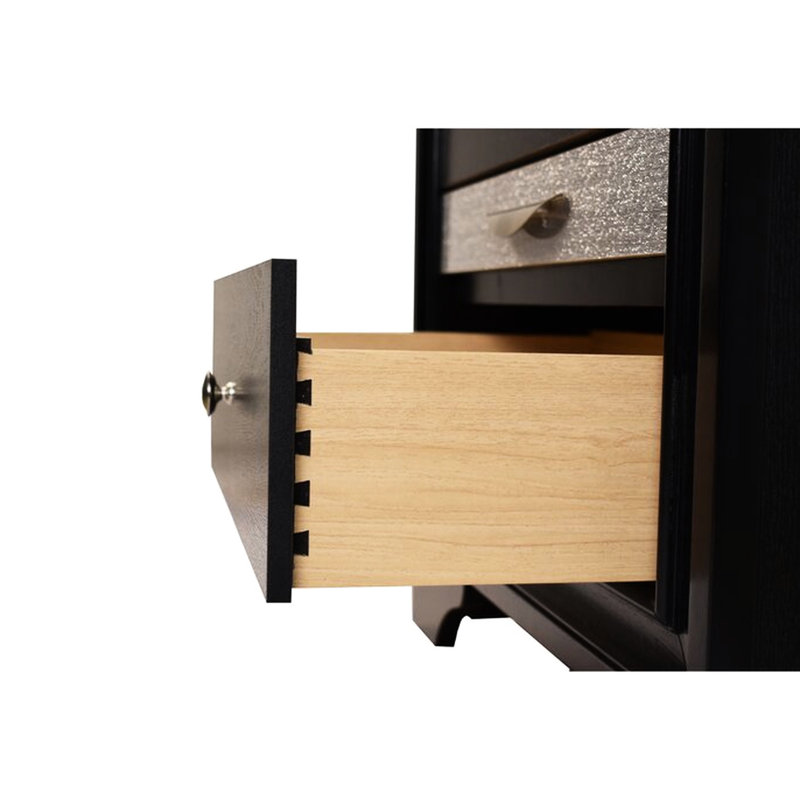Table de chevet 2 tiroirs en bois noir - Accessoire de chambre à coucher élégant avec tiroirs pleine extension, Noir