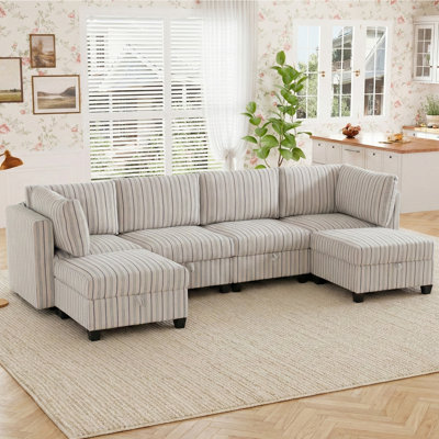 125 Oversized Modular 6 Seater Sofa with Removable Cover and Storage Convertible U LShaped Sofa
