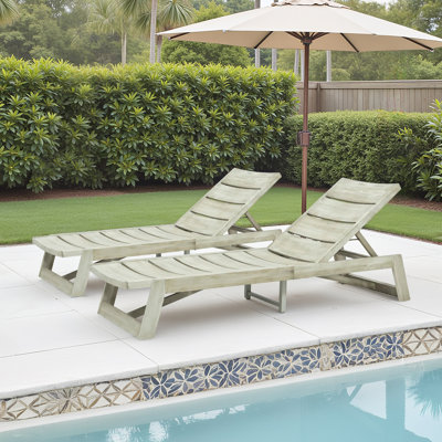 Vinita 78.75" Long Acacia Reclining Chaise Lounge Set 2 Chaise LoungesMaterial: Acacia Wood 12.50" H x 26.00" W x 78.75" D