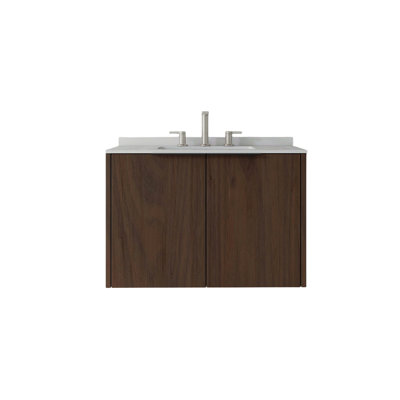 Meuble-lavabo flottant 30 po avec lavabo, porte à fermeture douce, comptoir et dosseret en marbre de culture blanc granit 0,6 po
