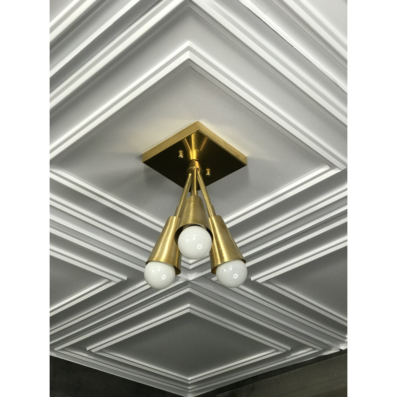 Plafonnier semi-encastré pour ampoule 3 lumières 5 po Odele, Laiton brut