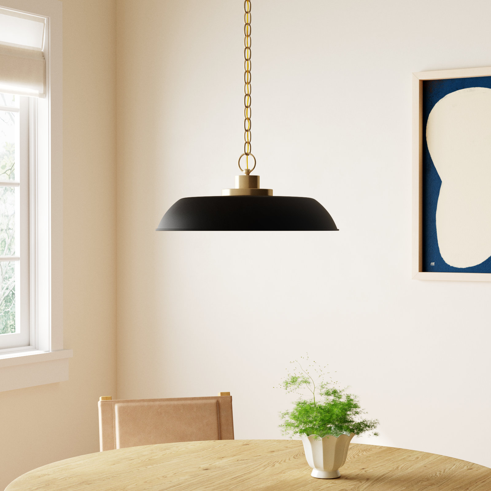 Eddy Dimmable Dome Single Light Pendant, Matte Black/Burnished Brass, 8" H x 19" W x 19" D