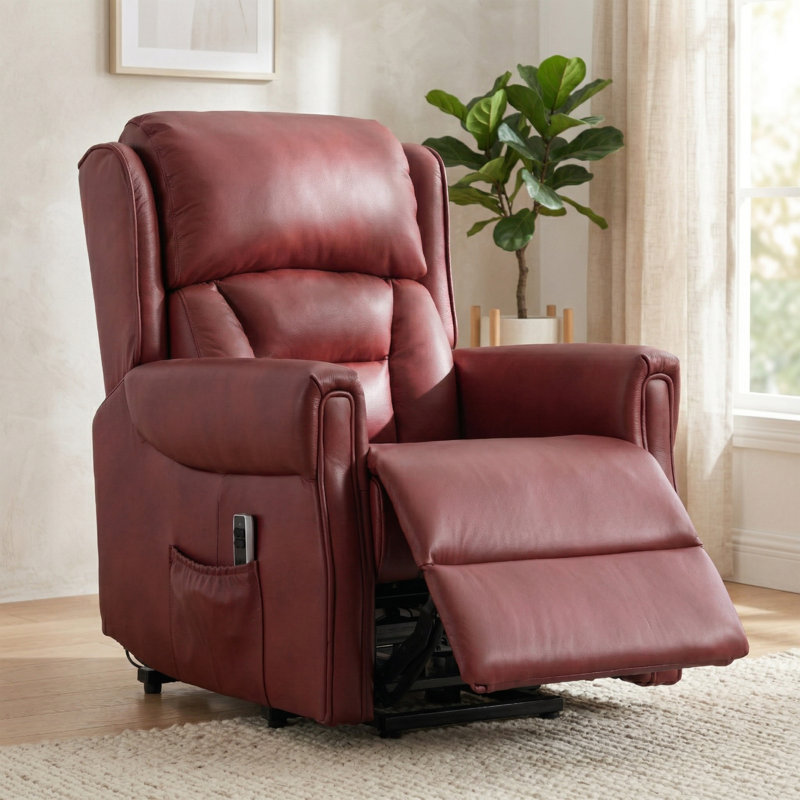 Lelani Ansley Genuine Leather Lift Assist Recliner, Burgundy