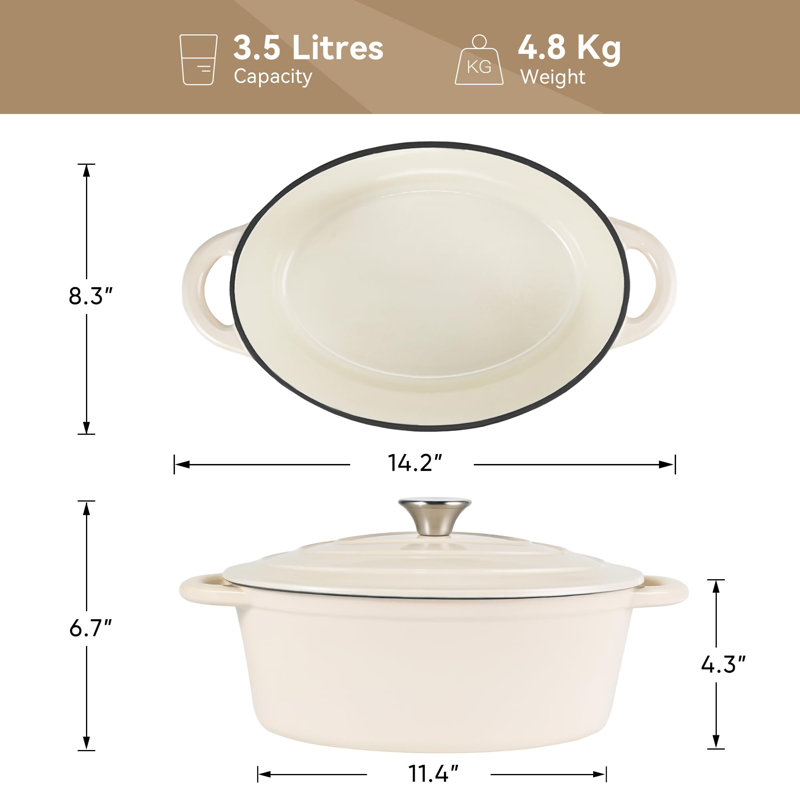 Cocotte ovale émaillée 4,5 pte, Beige