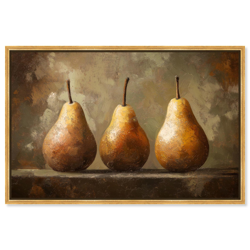 Art mural ferme sur toile Pear Trio par Art Remedy, H 21 po x l 31 po, Cadre flottant doré