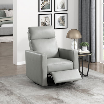 Kemontez 30" Modern & Contemporary Breathable Faux Leather Swivel Glider Reclining Chair with 360-Degree Swivel & Gentle Gliding Motion