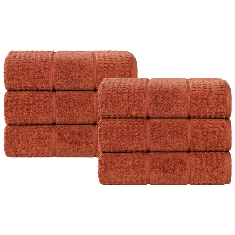   Zero-Twist Cotton Hand Towel Set - Honeycomb Waffle Texture - Quick-Dry, Rust