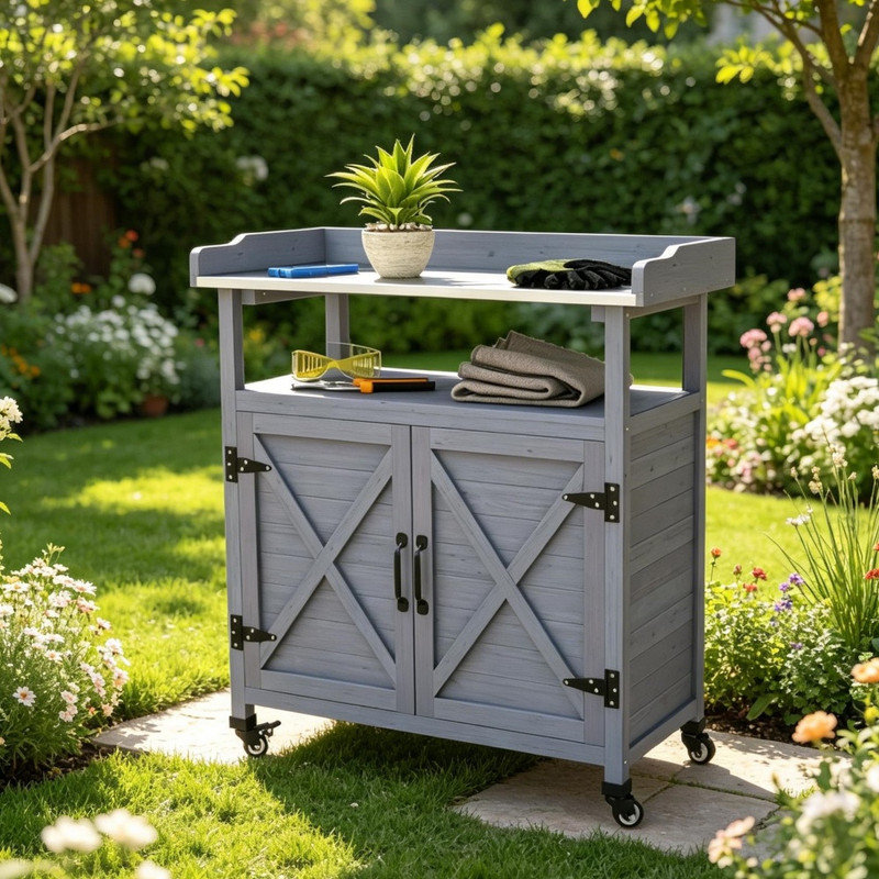 Sleek Contemporary Wooden Patio Outdoor Storage Cabinet, Minimalist All-Weather Backyard Storage Unit for Outdoor Garden Organization