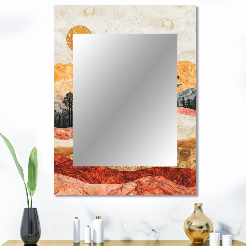 Pastel Cow Into The Golden Landscape I - miroir mural décoratif, grand miroir moderne, impression sur métal, 40 po x 30 po