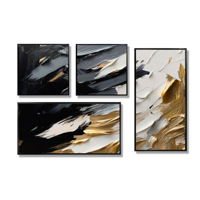 Golden Wave Reflections V - Abstrait, grandes impressions sur toile, 4 pièces