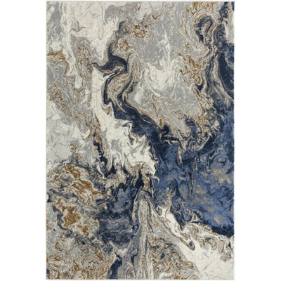 Modern Marble Collection 6' x 9' Blue Abstract Area Rug, Non-Slip Non-Shedding Soft Carpet for Living Room, Bedroom & Office