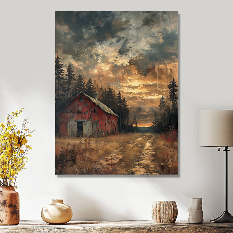 Décoration de grange au trésor gris et rouge d'automne - Grange, Métal métal, 32" H x 16" W