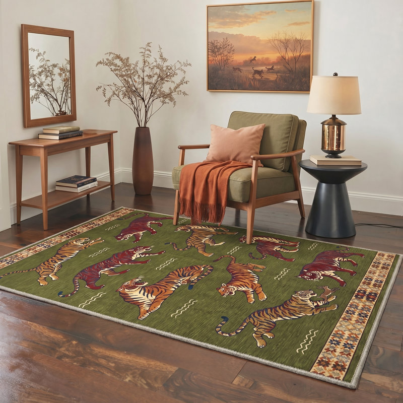 Tapis d'intérieur lavable à la machine avec envers antidérapant Tashianna Tigris, Rectangle 9' x 12'