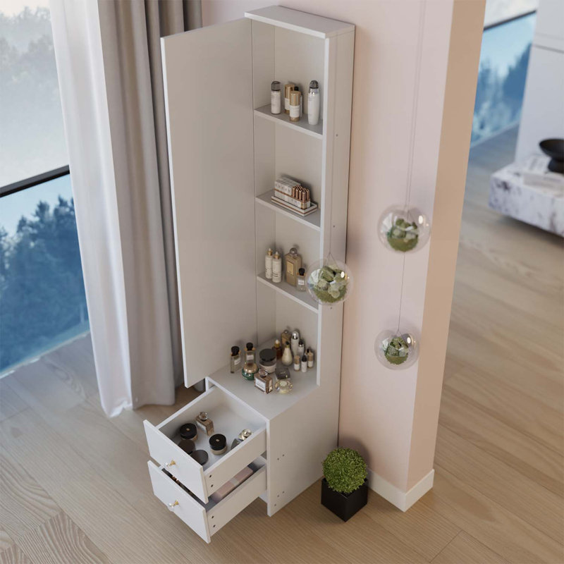 Armoire à miroir, rangement multicouche grande capacité, Blanc