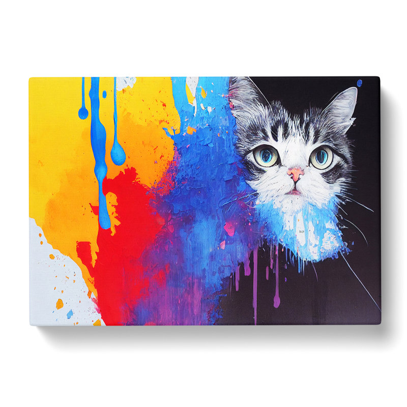 Cat In Paint Abstract - Wrapped Canvas, 35cm H x 50cm W x 3cm D