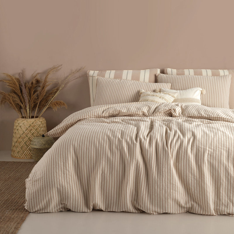 Ensemble de housse de couette 100% coton Burghdoff, Housse de couette simple + 1 taie d'oreiller 24 po, Beige