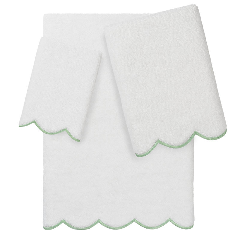  Ensemble de serviettes 100% coton ADORNIA, Blanc/vert, Ensemble 3 serviettes de bain
