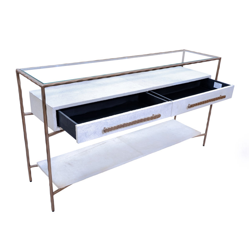Console moderne en métal avec plateau en verre et rangement pour l'entrée