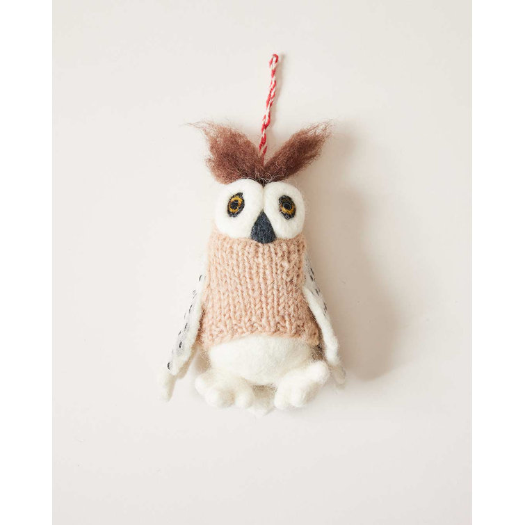 Farmhouse Pottery Felted Woodland Animal Ornament - Oliver Owl