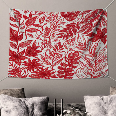 Red Botanical Illustrations Wall Tapestry - Floral Wall Decor