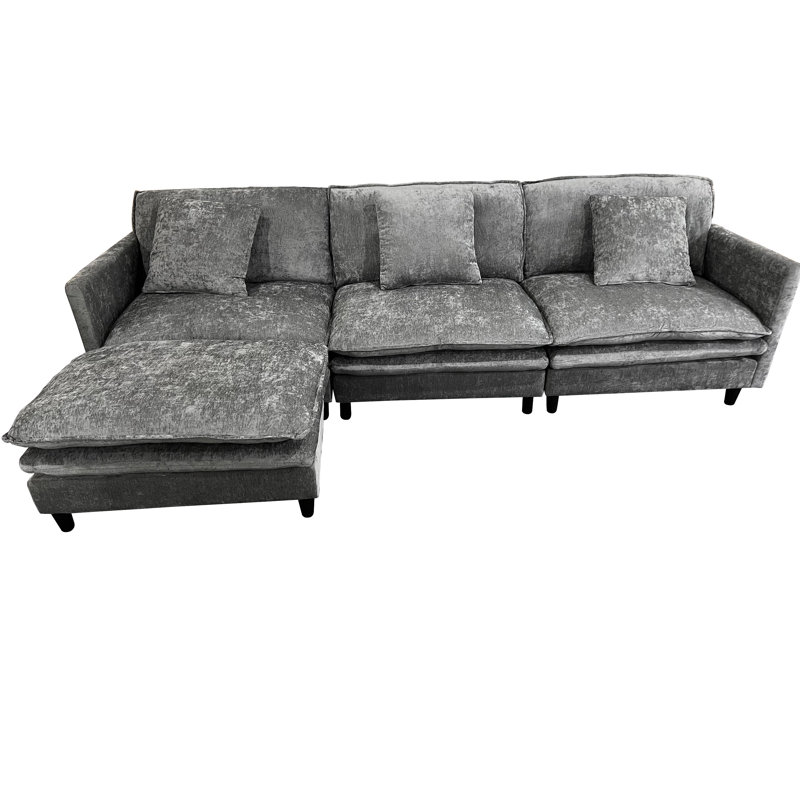 Canapé en chenille de 108 po en forme de L à structure modulaire, avec un design polyvalent qui s'adapte à tout espace intérieur, offrant un confort sans limite et un style contemporain.
