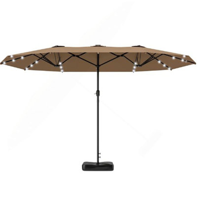 Parasol à double face facile à utiliser avec base, parasol de patio avec lumières solaires à DEL, parasol à double face Parasol