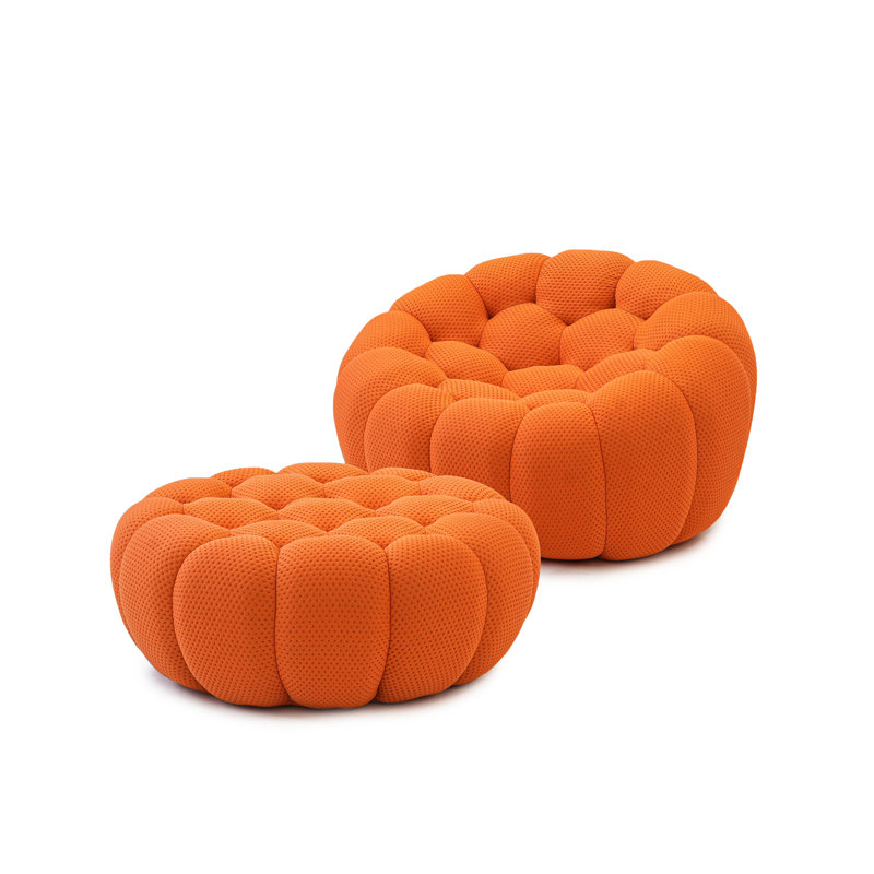 Fauteuil d'appoint club rembourré avec repose-pieds 48,43 po Cenie, aucun assemblage requis, Mélange de polyester orange